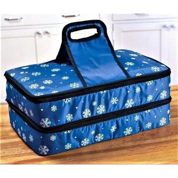 Collections Etc Blue Snowflake Expandable Insulated Food Carrier - Picture 1 of 10